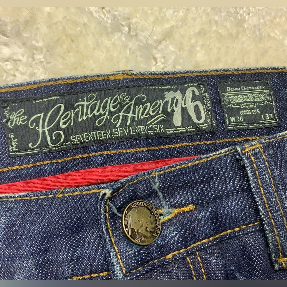 The Heritage by America 1776 light acid wash deconstructed denim jeans 34/33 - Picture 8 of 13